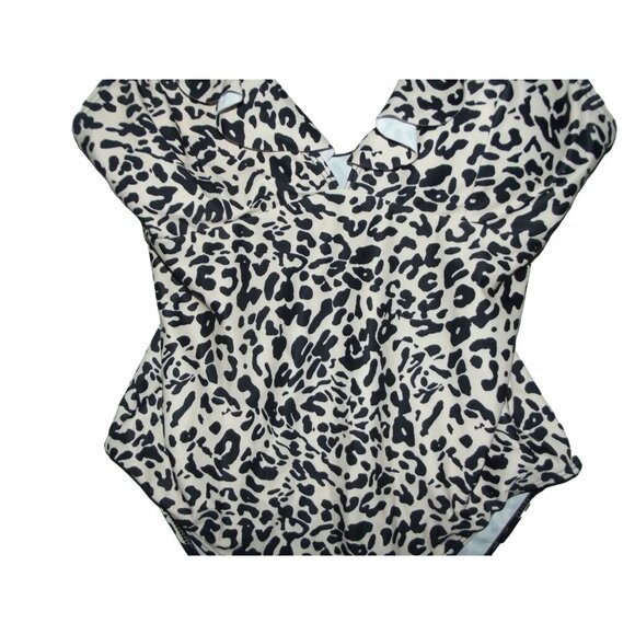 Swimsuit Size Large animal print  Black Beige One piece Swim Suit v-neck ruffle - Picture 5 of 14